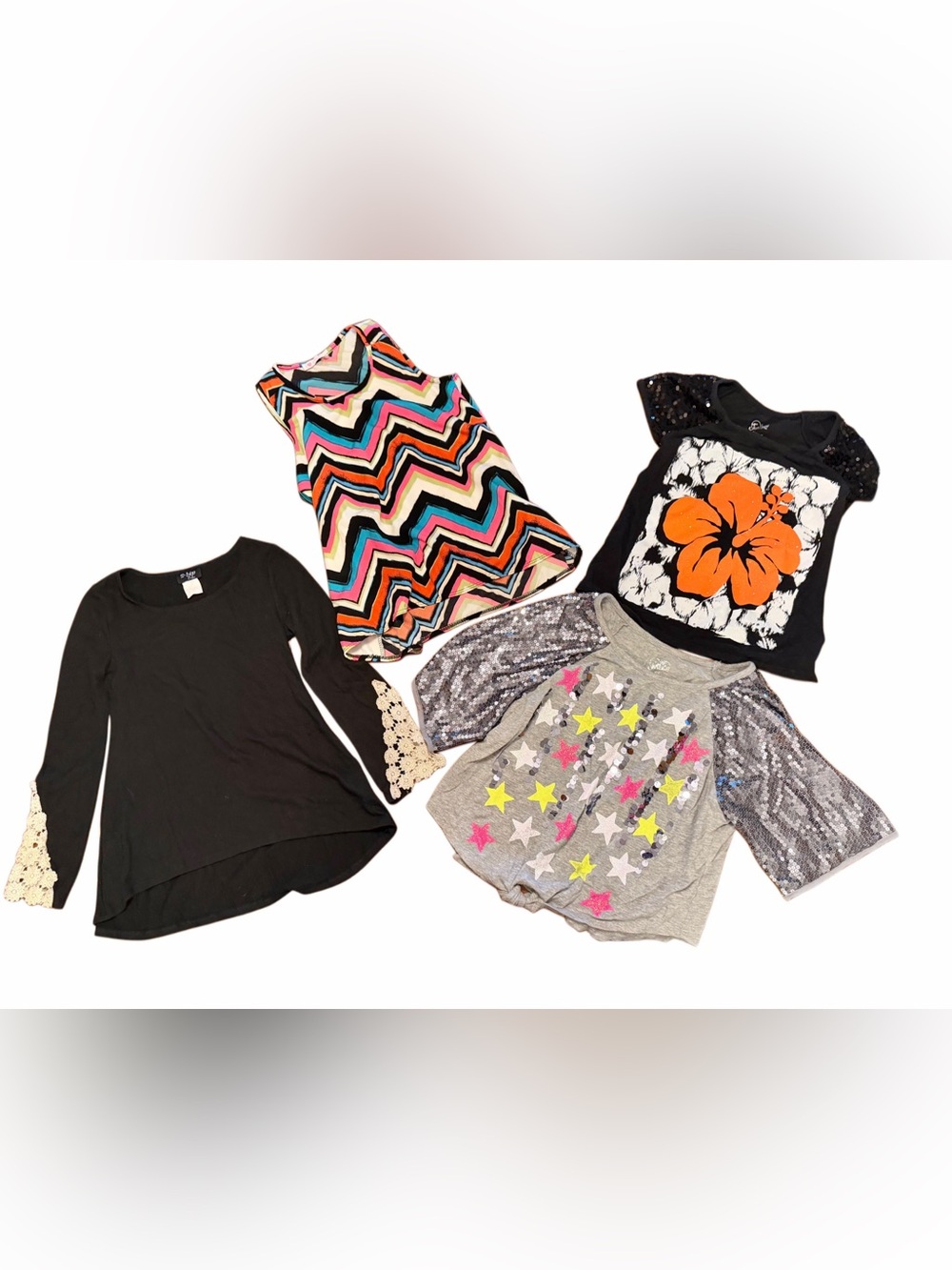 Girls Tops Lot Size 10 12 L Justice Sequin Y2K Tween 4 Pieces